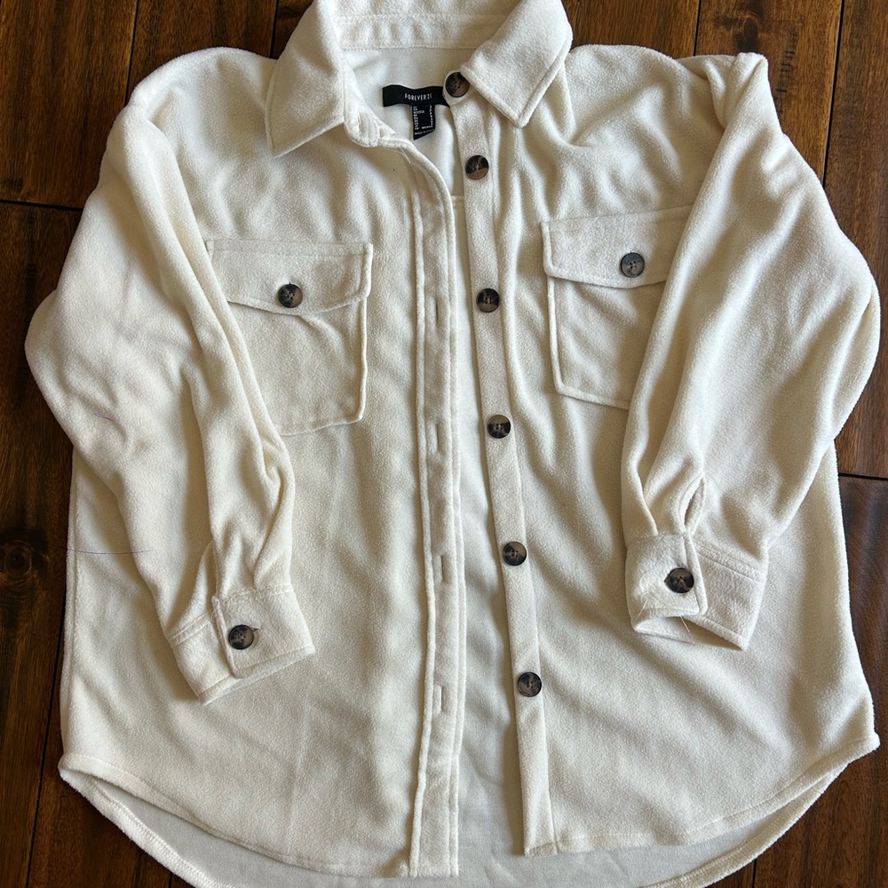 Fleece Button up Cream Shirt Jacket